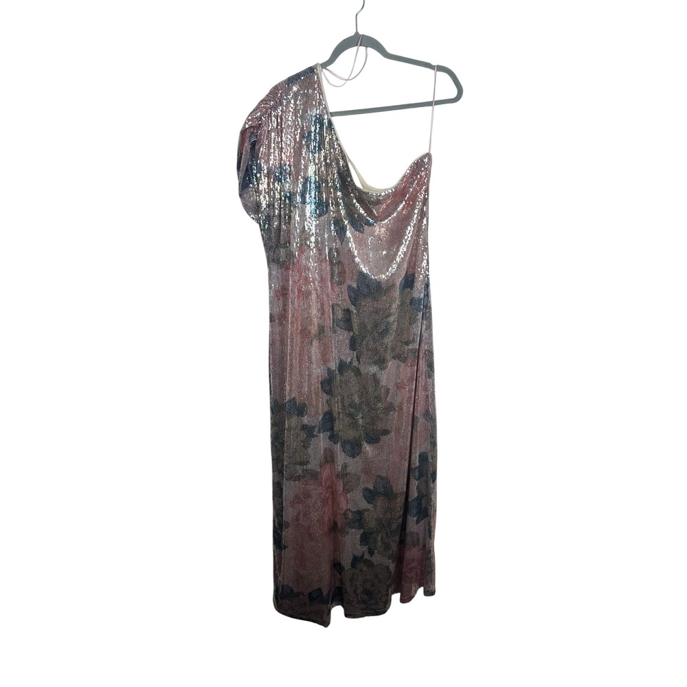 Porridge Sequin One Shoulder Dress Women XL Pink Floral NWT Altered Maxi Gown
